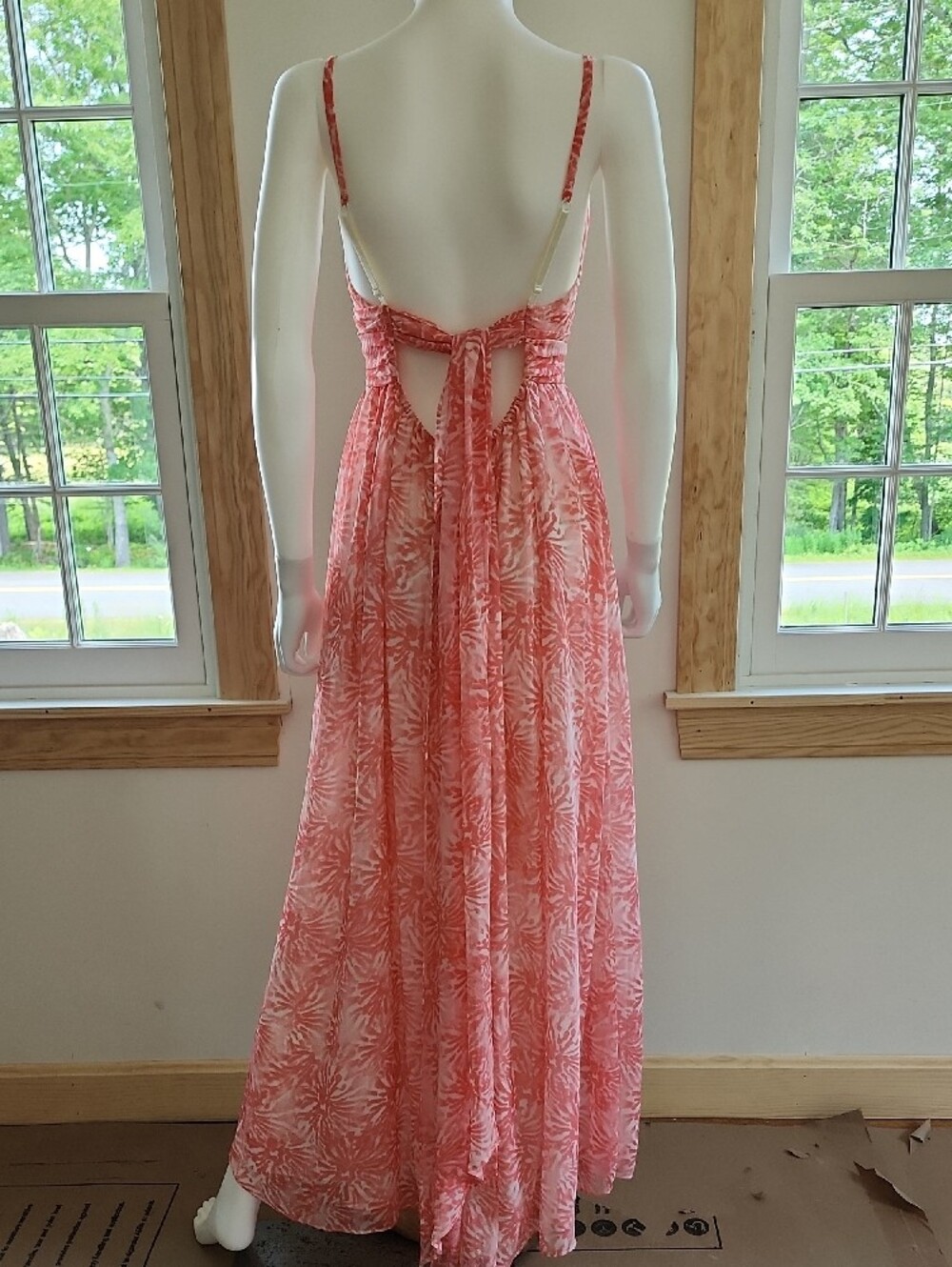 Moda International Backless Hot Pink Coral Floral Tropical Print Maxi Dress - Picture 4 of 10